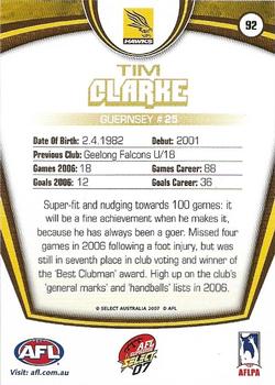 2007 Select AFL Supreme #92 Tim Clarke Back